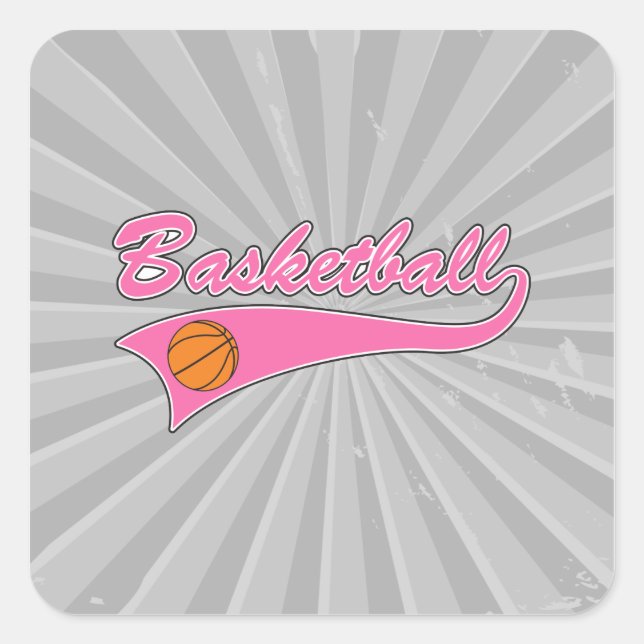basketball logo pink womens girls square sticker (Front)