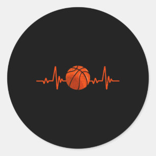 Basketball Lover Heartbeat Vintage Retro Basketbal Classic Round Sticker