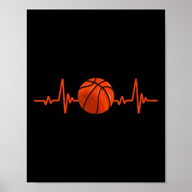 Basketball Lover Heartbeat Vintage Retro Basketbal Poster (Front)