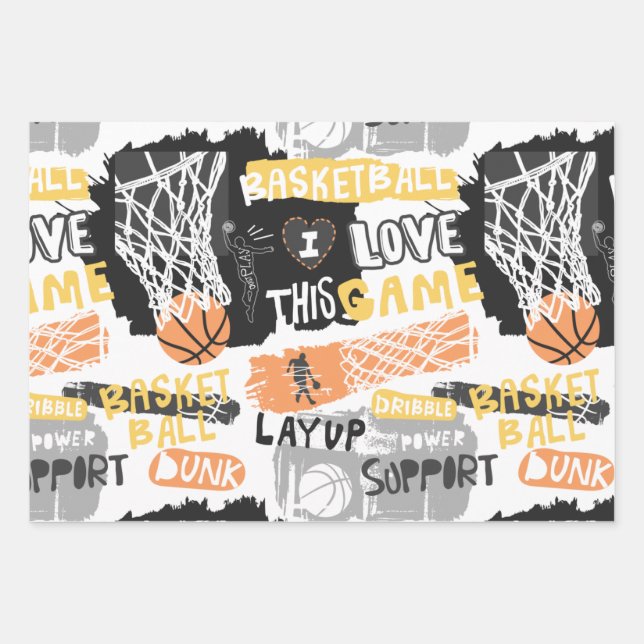 Basketball Lover Pattern Wrapping Paper Sheet (Front)