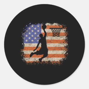 Basketball Lovers Vintage Usa Flag Basketball Play Classic Round Sticker