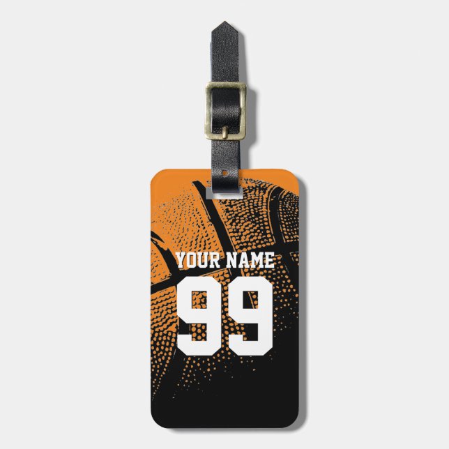Basketball luggage tag with custom jersey number (Front Vertical)