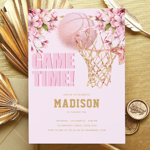 Basketball Luxury Girl Birthday Pink Gold  Invitation