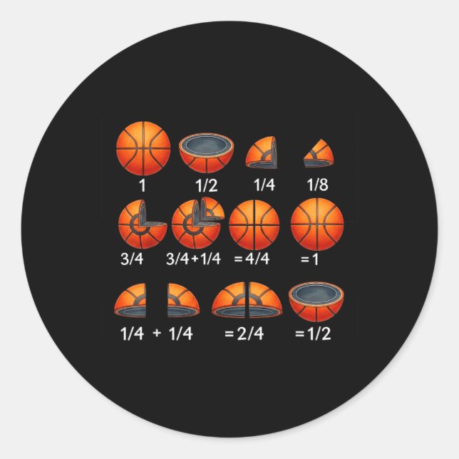 Basketball Math Fraction Back to School Teacher Classic Round Sticker (Front)