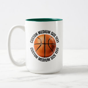 Basketball & Medium Text HUNTER GREEN 15oz Custom Two-Tone Coffee Mug