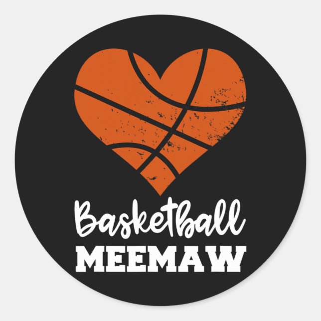 Basketball Meemaw Fun Basketball Heart Grandma Mee Classic Round Sticker (Front)