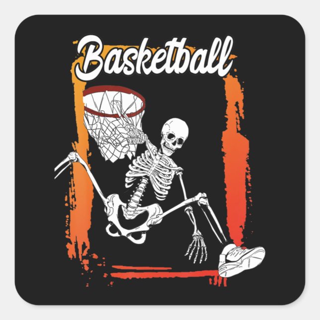 Basketball Men Women Kids Halloween Skeleton Square Sticker (Front)