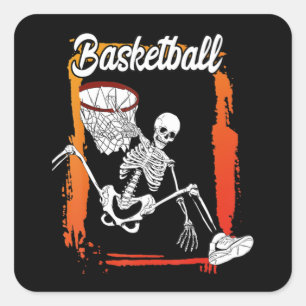 Basketball Men Women Kids Halloween Skeleton Square Sticker