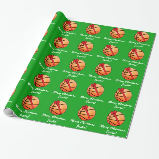 Basketball Merry Christmas Name Customisable Wrapping Paper