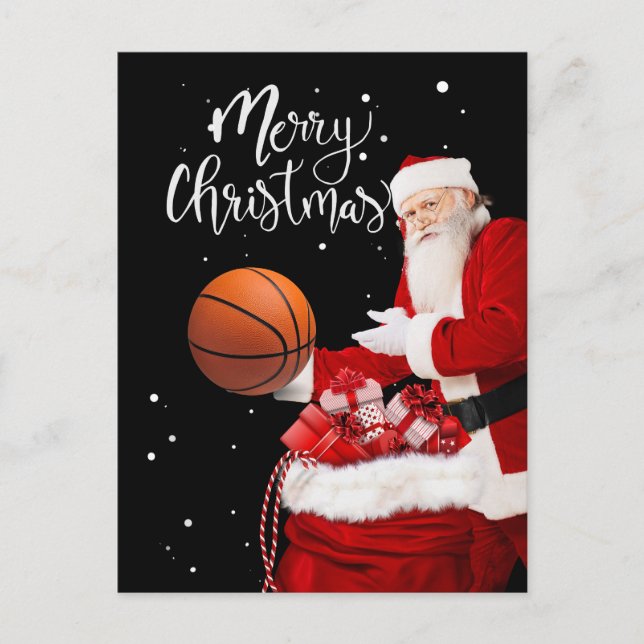 Basketball Merry Christmas with Santa Claus Postcard (Front)