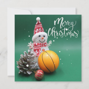 Basketball Merry Christmas with Snowman on Green Card