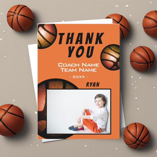 Basketball Metallic Photo Thank you Coach Card (Creator Uploaded)