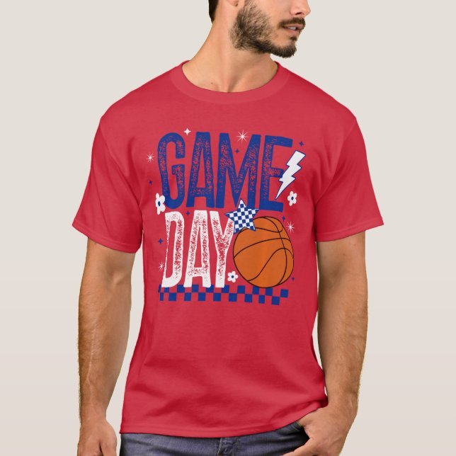 Basketball Mom Game Dayipoff Season Retro Blue Whi T-Shirt (Front)