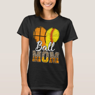 Basketball Mom Heart Softball Mama Leopard Mother' T-Shirt
