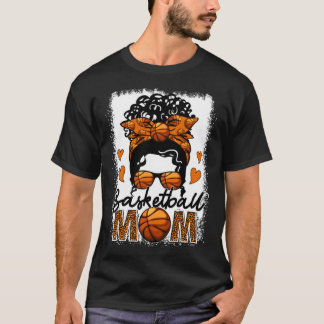 Basketball Mom Leopard Messy Bun Game Day Mother s T-Shirt