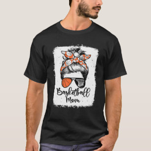 Basketball Mom Vintage Leopard Messy Bun Bleached T-Shirt