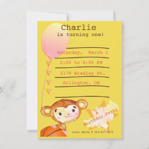 Basketball Monkey Birthday Party Invitation