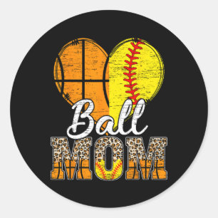 Basketball Mum Heart Softball Mama Leopard Mother' Classic Round Sticker