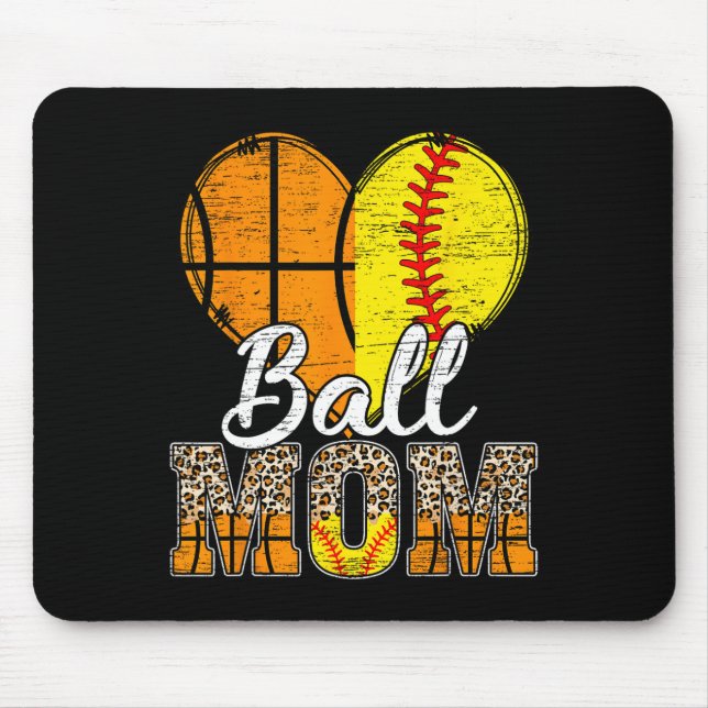 Basketball Mum Heart Softball Mama Leopard Mother' Mouse Mat (Front)