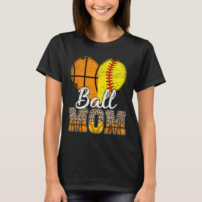 Basketball Mum Heart Softball Mama Leopard Mother' T-Shirt (Front)