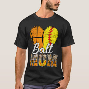 Basketball Mum Heart Softball Mama Leopard Mother' T-Shirt