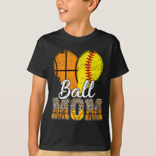 Basketball Mum Heart Softball Mama Leopard Mother' T-Shirt