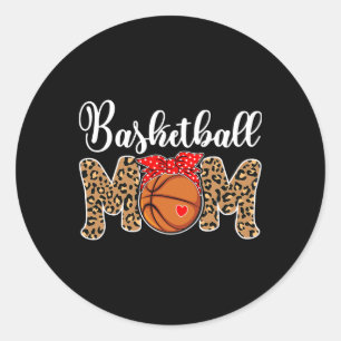 Basketball Mum Leopard Messy Bun Game Day Fun Moth Classic Round Sticker