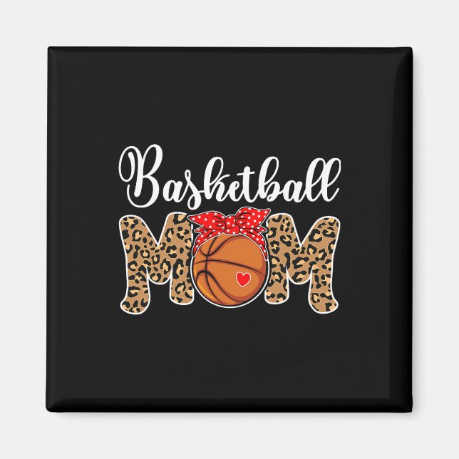 Basketball Mum Leopard Messy Bun Game Day Fun Moth Magnet (Front)