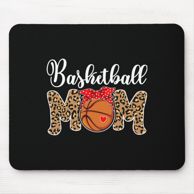 Basketball Mum Leopard Messy Bun Game Day Fun Moth Mouse Mat (Front)