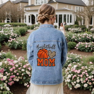Basketball Mum Leopard Print Sports Typography Denim Jacket