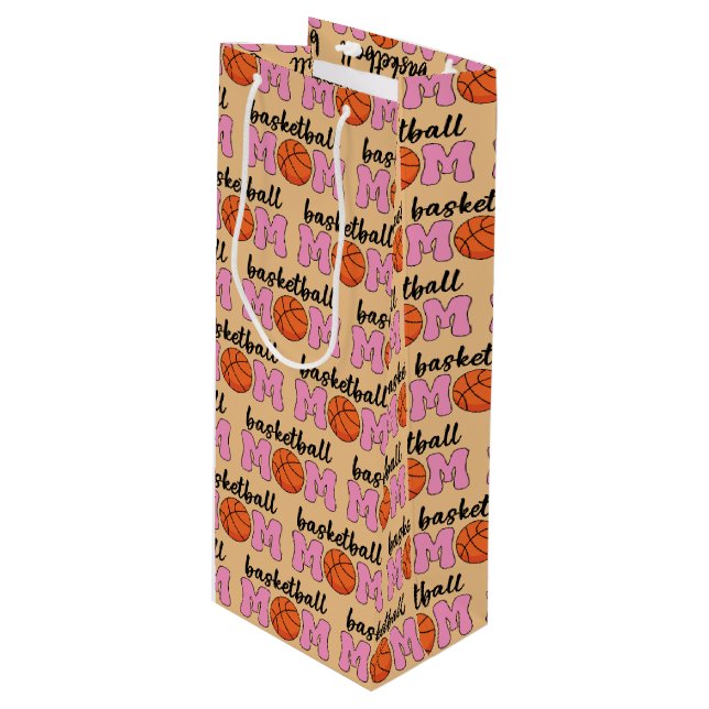 Basketball Mum Mothers Day Pattern Wine Gift Bag (Front Angled)