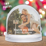 Basketball MVP Sports 2 Photo Couple Custom Snowglobe<br><div class="desc">Basketball MVP Sports Romantic Couple Modern 2 Photo Template Custom Snow Globes features two of your favourite photos with your personalised names with the customisable text "You're my MVP" in modern calligraphy script on the front and your custom text on the reverse if required. Makes a fantastic gift for sports...</div>