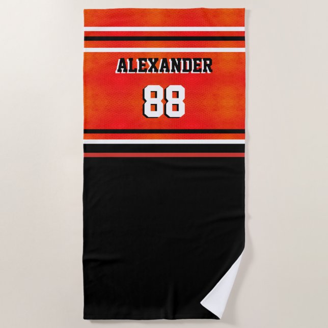Basketball Name and Jersey Number Beach Towel (Front)