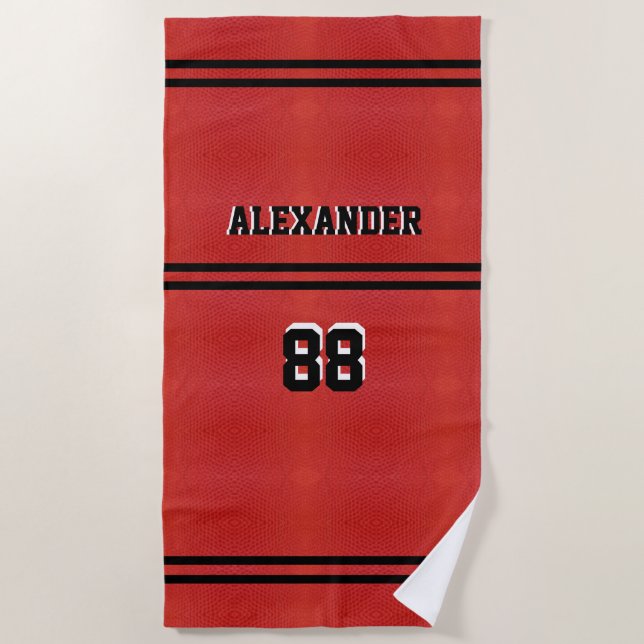Basketball Name and Jersey Number Beach Towel (Front)