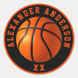 Basketball Name and Jersey Personalise Classic Round Sticker