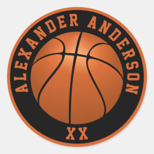 Basketball Name and Jersey Personalise Classic Round Sticker