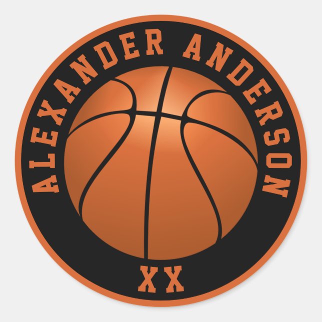 Basketball Name and Jersey Personalise Classic Round Sticker (Front)
