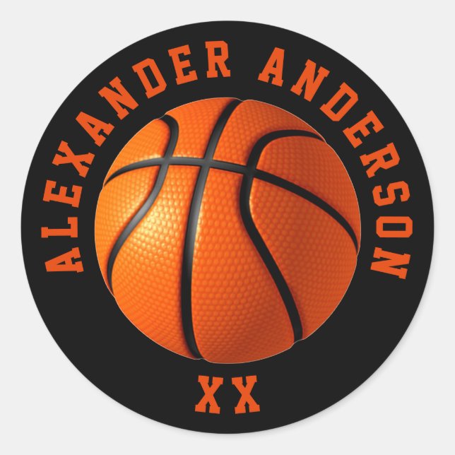 Basketball Name and Jersey Personalise  Classic Round Sticker (Front)