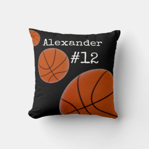 Basketball Name and Number Black background Cushion
