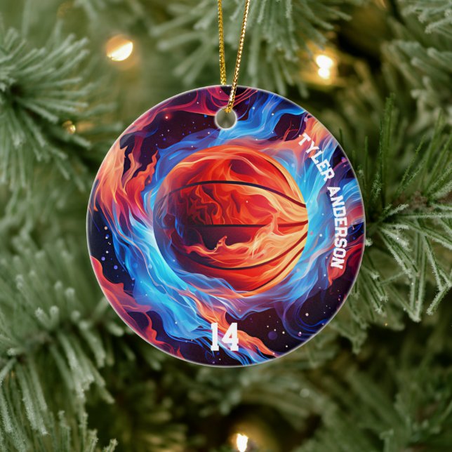 Basketball Name and Player Number Fire and Ice Ceramic Tree Decoration (Tree)