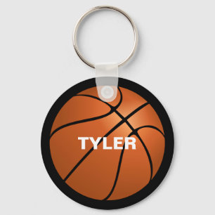 Basketball, Name in White, Double Sided, Black Key Ring