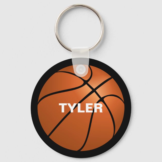 Basketball, Name in White, Double Sided, Black Key Ring (Front)