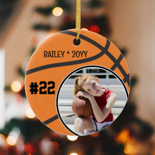 Basketball Name Jersey Number Photo Keepsake Ceramic Tree Decoration