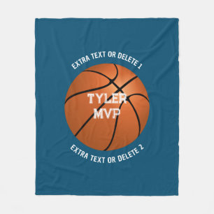Basketball, Name, MVP/Number, 2 Text Lines Dk Blue Fleece Blanket