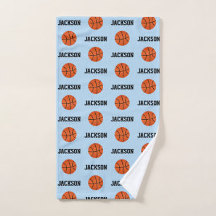 Basketball Name Pattern Kids Blue Hand Towel