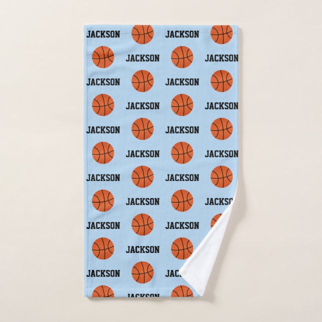 Basketball Name Pattern Kids Blue Hand Towel (Hand Towel)