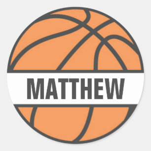 Basketball name tag stickers for kids