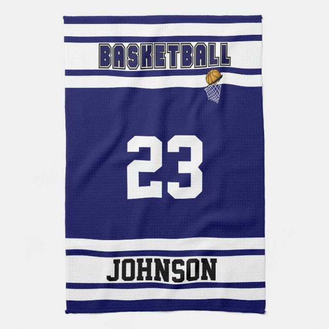 🏀 Basketball - Navy Blue and White Tea Towel (Vertical)