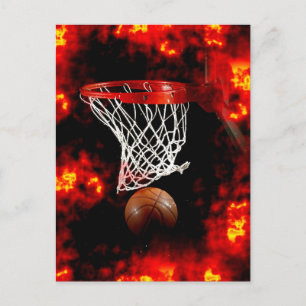 Basketball Net, Ball & Flames Postcard