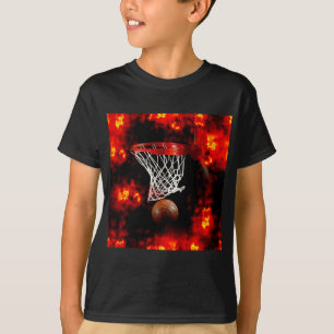 Basketball Net, Ball & Flames T-Shirt